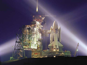 Space Shuttle Columbia on the launch pad before the first ever shuttle launch 