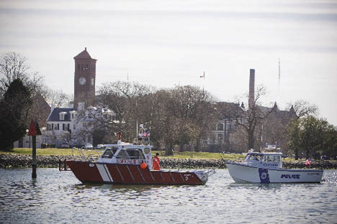 Fire boat and police boat in Hampton, Virginia harbor
