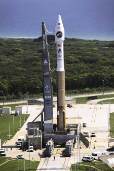 An Atlas V rocket on a launch pad An Atlas V rocket on a launch pad