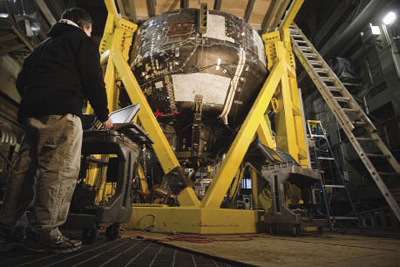 The Orion Composite Crew Module in its test frame The Orion Composite Crew Module in its test frame