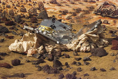 Mars Pathfinder lander and Sojourner rover during NASA testing Mars Pathfinder lander and Sojourner rover during NASA testing