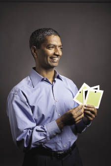 K.R. Sridhar holding fuel cells