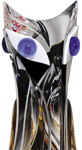 Glass cat sculpture with dichroic accents