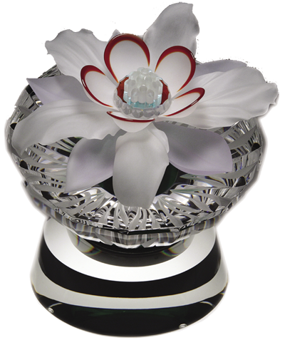 Glass flower sculpture with dichroic accents