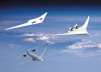 Rendering of future fuel-efficient airplanes Rendering of future fuel-efficient airplanes