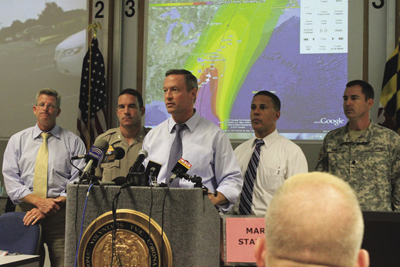 Maryland governor Martin O’Malley in the state’s Emergency Operations Center