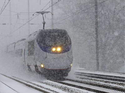 Train caught in a snowstorm Train caught in a snowstorm
