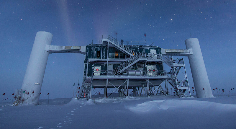 Exterior of the IceCube Neutrino Observatory at the South Pole