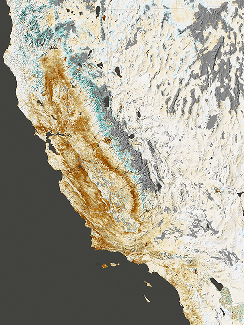 MODIS map depicting drought conditions in California