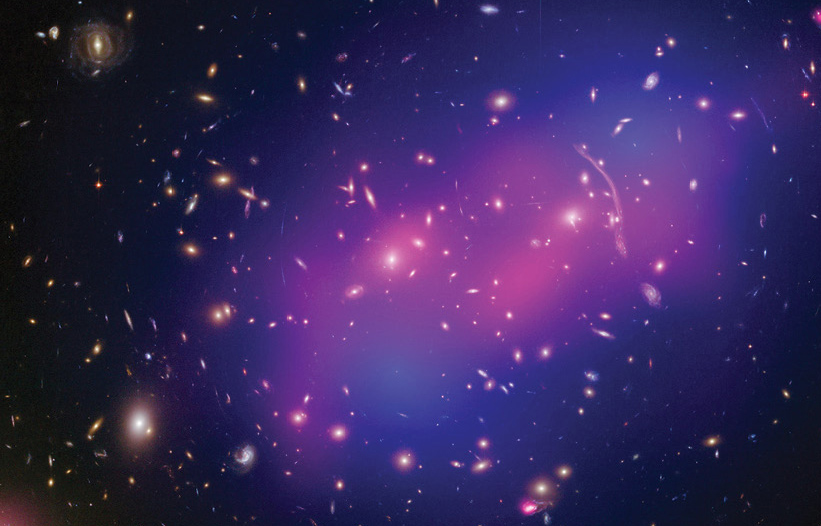 The inferred position of dark matter among galaxies is shown in blue