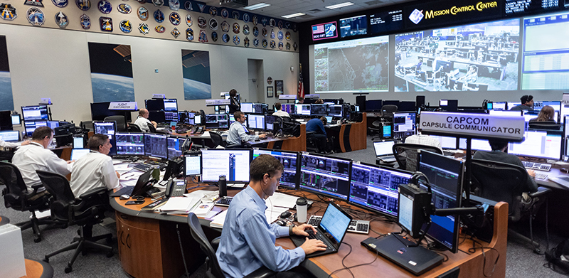 All crewed space missions are monitored at the Mission Control Center at Johnson Space Center