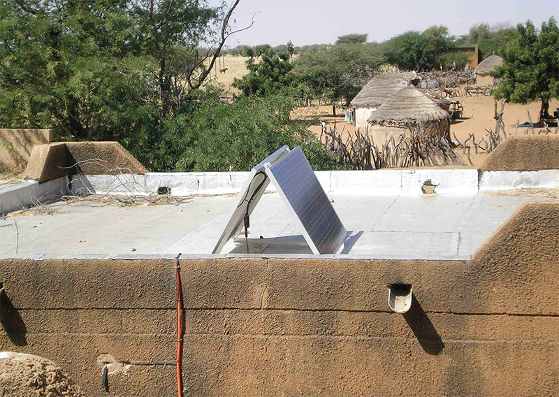 Rural African medical clinic roof with solar panel