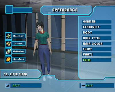 Screen shot of the attributes of the game’s astronauts