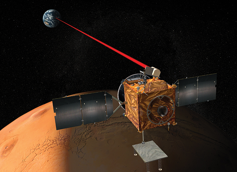 An artist’s concept of laser communication from a satellite