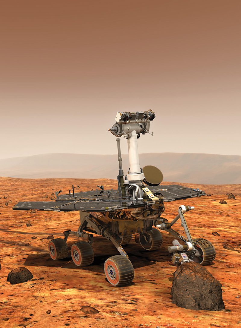 An artist’s rendering of a Mars rover on the Red Planet’s surface