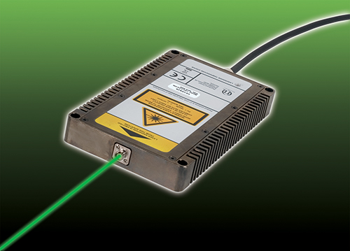 An electronic device emitting a green laser