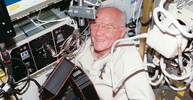 John Glenn aboard Space Shuttle Discovery.
