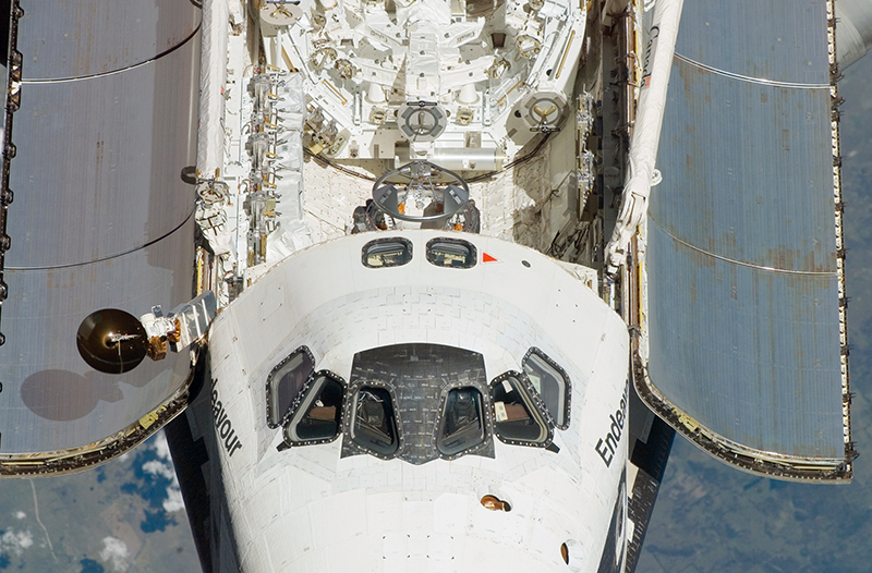 Space Shuttle Endeavour’s solar panels absorb energy