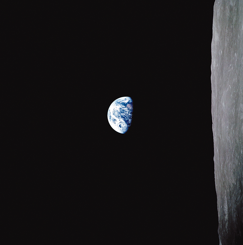 Photograph of Earth taken from the lunar surface in 1968 with a Hasselblad camera