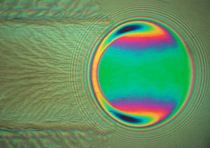 The pattern of interference fringes of contact in oil as pressure is applied during a test
