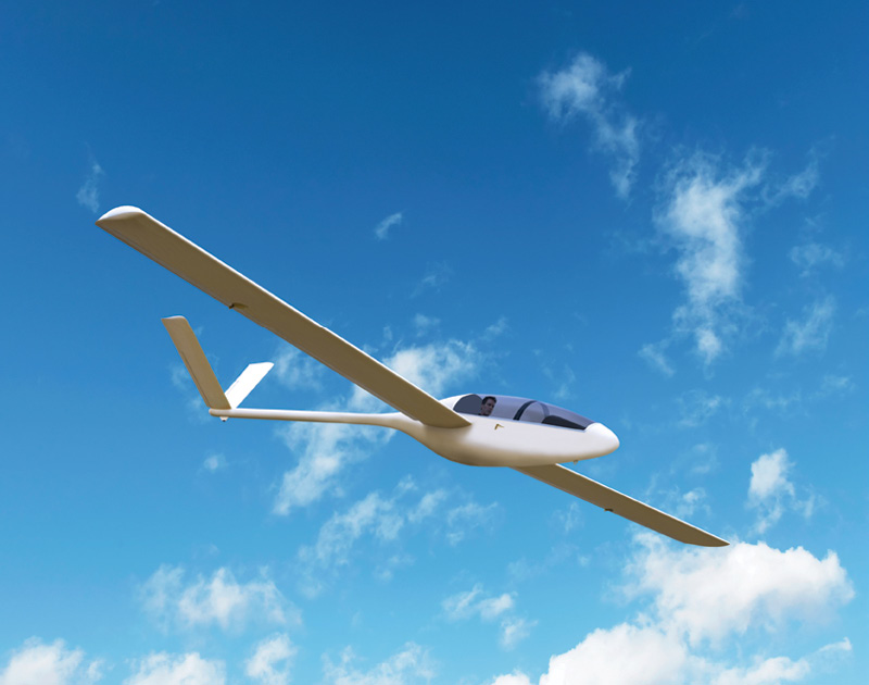 High-altitude glider in blue skies
