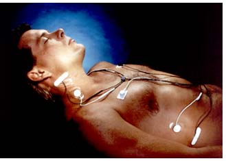 : A man has his heart function measured with the IQ Connect interface