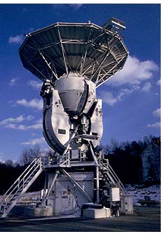 of a large outdoor satellite antenna used for high-speed data transmission