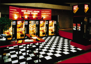 photograph of five vending units that use space technology to provide hot foods