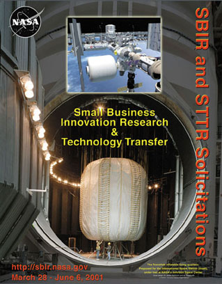 of a NASA Small Business Innovation Research (SBIR) Program solicitation cover featuring various spacecraft against the backdrop of of a NASA Small Business Innovation Research (SBIR) Program solicitation cover 