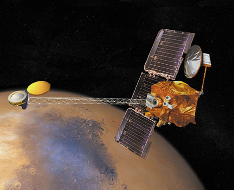of Mars Odyssey Orbiter orbiting over earth