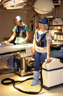 two Surgical Personal wearing Cooling System for who must wear protective clothing in hot operating room environments