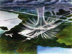 Difficulty maintaining flight path during wind shear