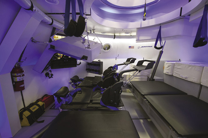 LED lighting in a mock-up commercial crew vessel 