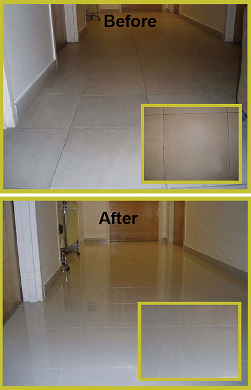 Tile floors before and after treatment