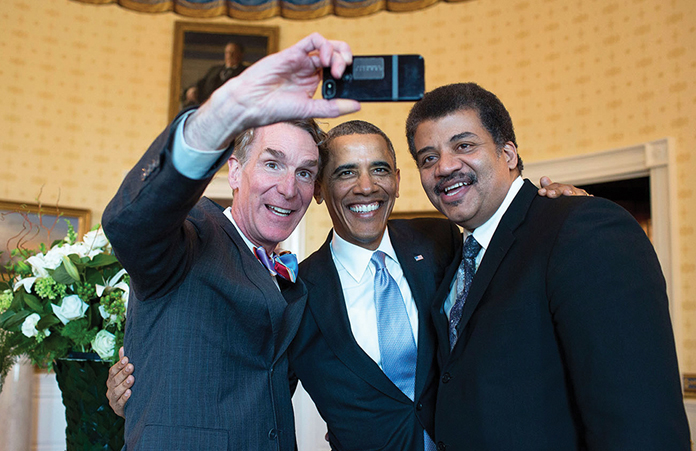 Bill Nye, President Obama, and Neil Tyson taking a selfie