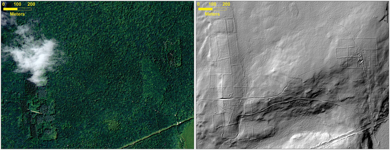 Lidar imaging revealing old structures underneath soil