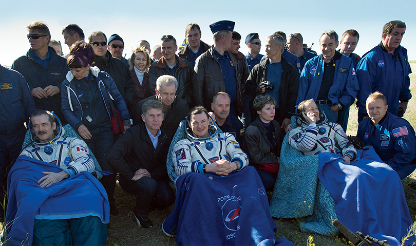 Astronauts resting after returning to Earth