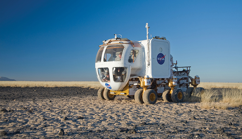 A space exploration vehicle concept is tested in the desert