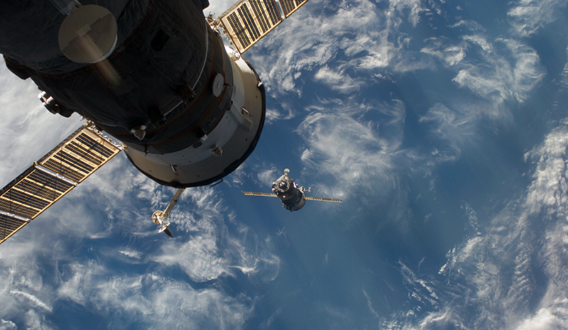 Capsule preparing to dock on with the International Space Station