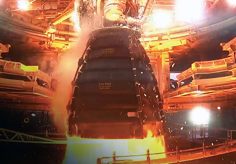Rocket engine firing for testing at Stennis Space Center