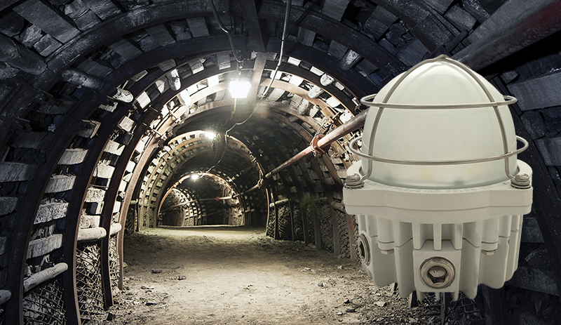 Coal mine shaft, LED HazGlobe hazardous area lamp