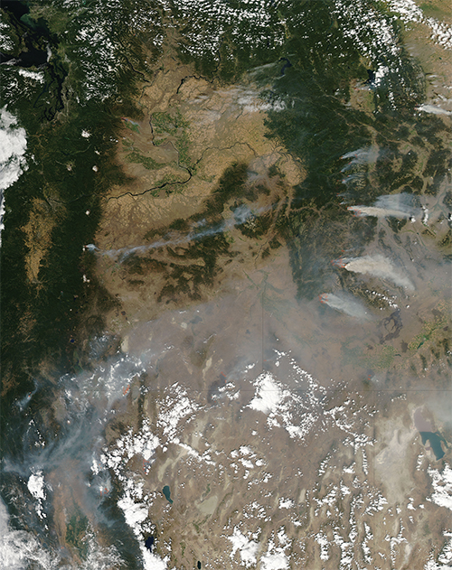 Multiple wildfires raging across Idaho in the summer of 2012.