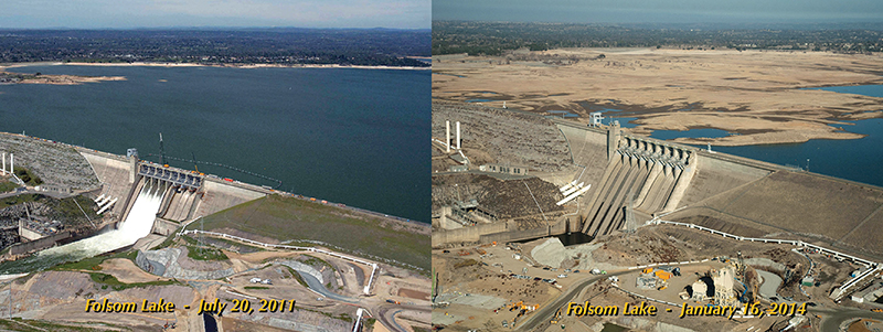 California’s Folsom Lake before and during a historic drought