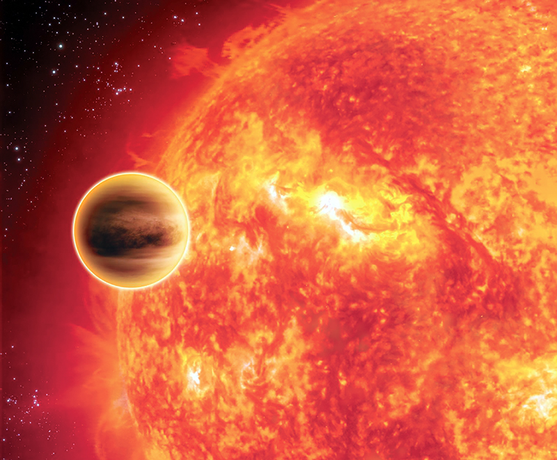 Depiction of an exoplanet orbiting its star