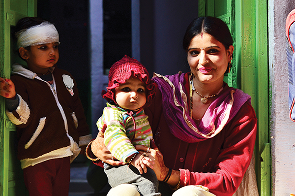 An woman with two small children