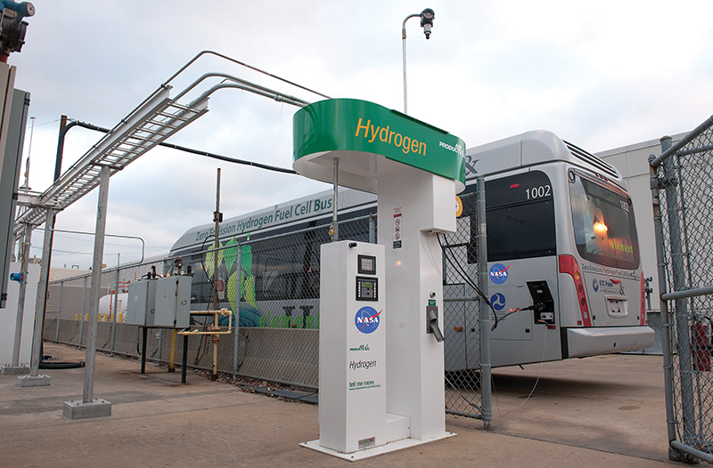 Bus at a hydrogen fueling station