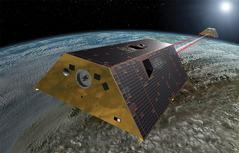 Rendering of the Gravity Recovery and Climate Experiment Follow-On mission satellites