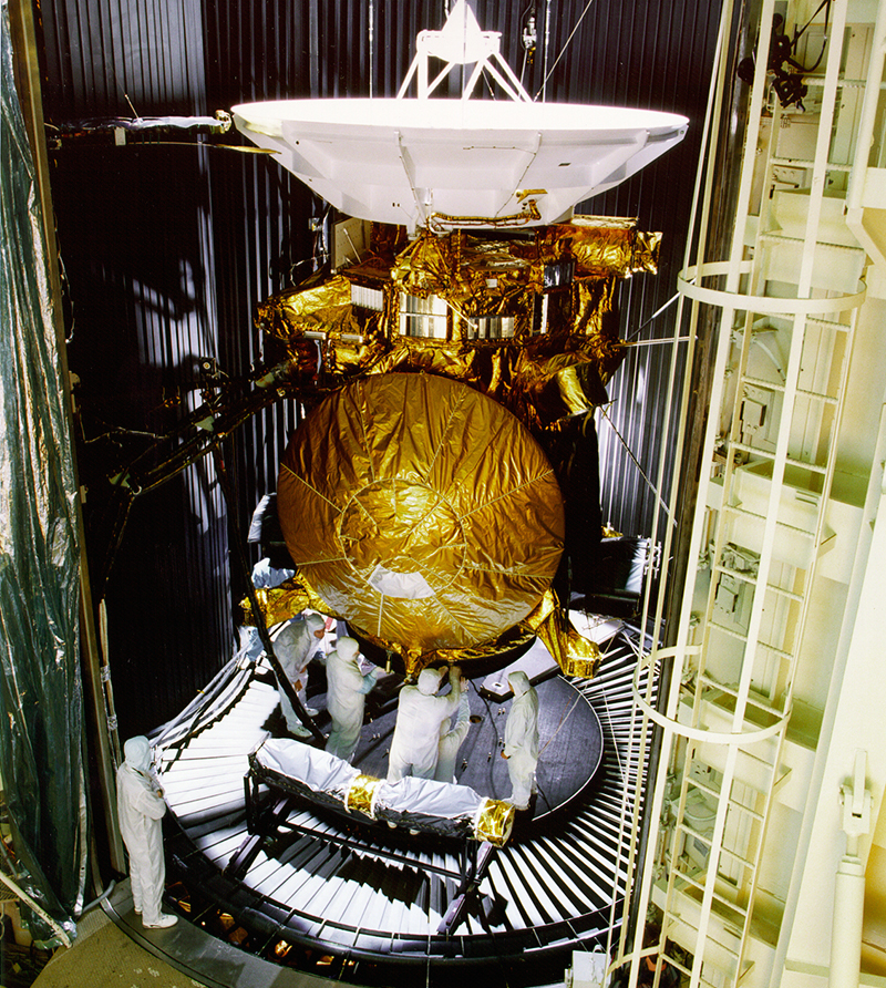 Engineers work on the Cassini space probe