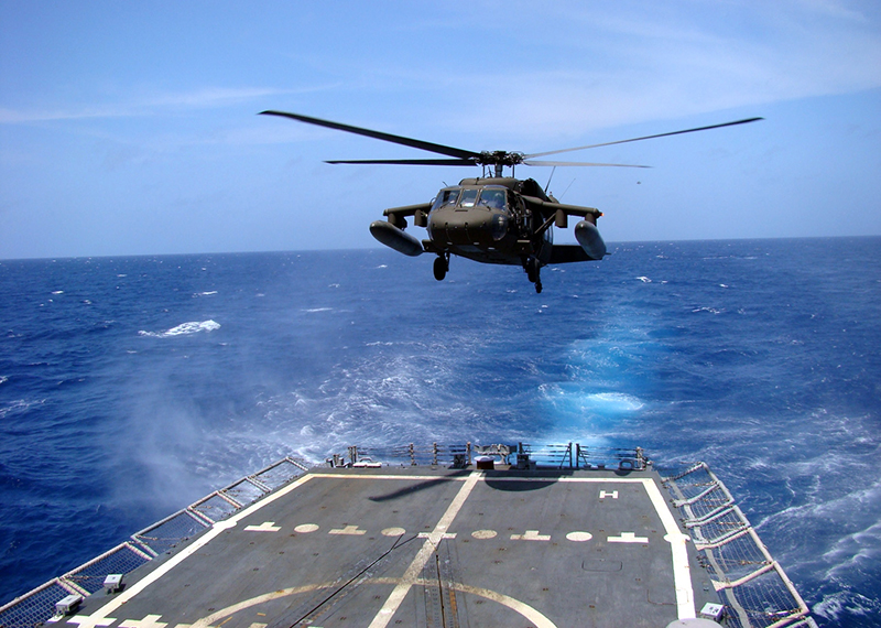 Helicopter landing on a ship