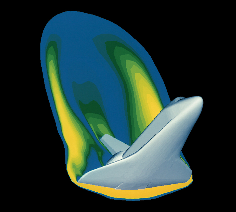 Computational fluid dynamics simulation of the Space Shuttle in decent